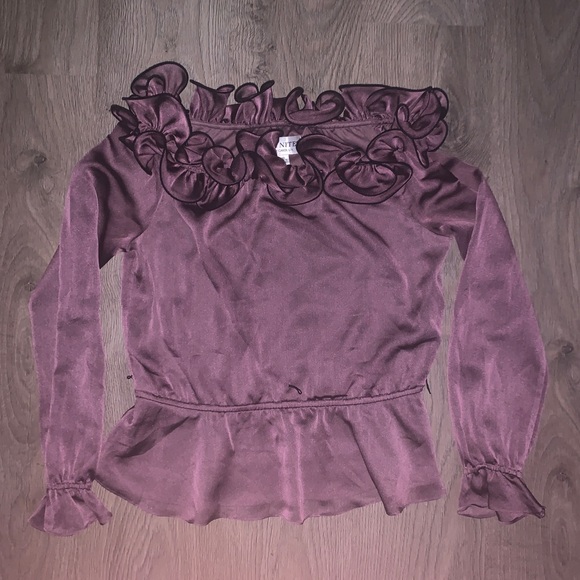 J.R. Nites by Carol Lin Blouse Women’s Size 12 Brown w/ Ruffles - Picture 1 of 3